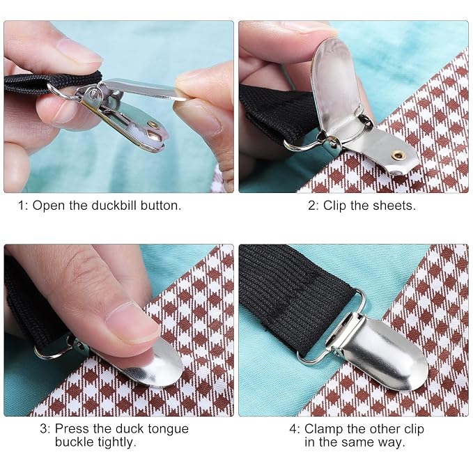 Adjustable Bed Sheet Holder Straps with Metal Clips (Pack of 4)
