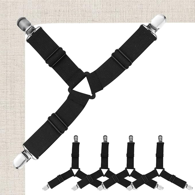 Adjustable Bed Sheet Holder Straps with Metal Clips (Pack of 4)